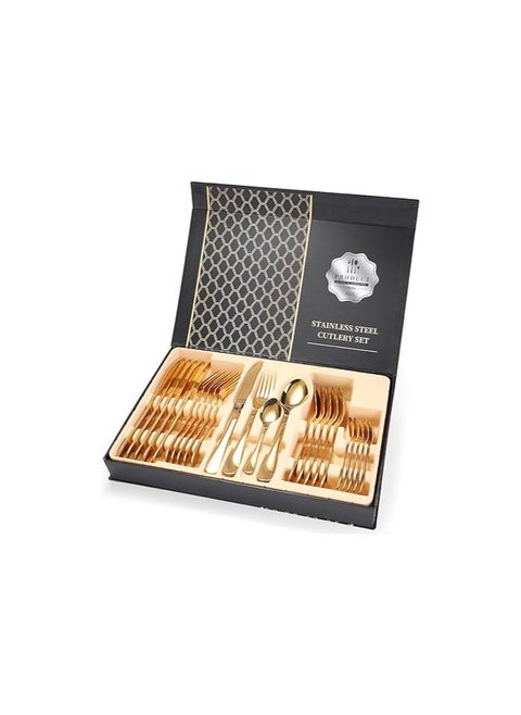 24 Pieces Gold Stainless Steel Cutlery Set for Restaurant, Hotel, Home Including Spoon, Fork, Knife Food Grade Stainless Steel: Comprehensive use of stainless steel, not easy to rust, corrosion resistant and durable, enjoy food while eating more easily.
