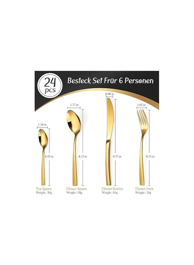 24 Pieces Gold Stainless Steel Cutlery Set for Restaurant, Hotel, Home Including Spoon, Fork, Knife Food Grade Stainless Steel: Comprehensive use of stainless steel, not easy to rust, corrosion resistant and durable, enjoy food while eating more easily. - pzsku/Z7C1E8D52DA8F84687E5DZ/45/_/1734563838/96152af4-6d5f-4e4d-8d73-ed5a91c6d5fa