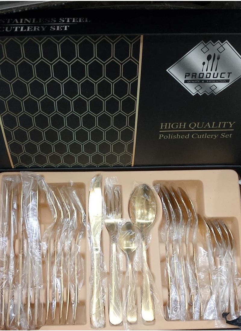 Generic - 24 Pieces Gold Stainless Steel Cutlery Set for Restaurant, Hotel, Home Including Spoon, Fork, Knife Food Grade Stainless Steel: Comprehensive use of stainless steel, not easy to rust, corrosion resistant and durable, enjoy food while eating more easily. - Image 1