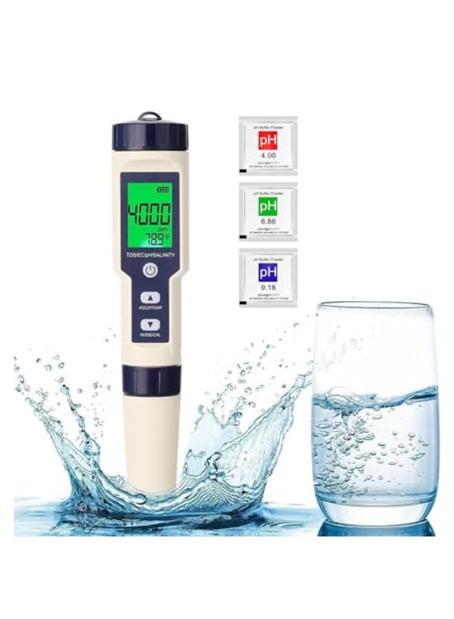 LinJie Water Quality Tester, 5in1 Professional Multi-parameter Combo Testing Meter, PH/EC/TDS/Salinity/Thermometer Digital Multi-Function Tester Water Quality Tester Drinking Water, Pool and Fish Tank - Image 1