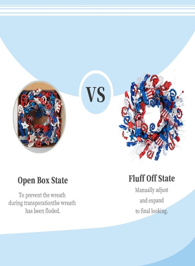 CIR OASES 20-Inch Patriotic Wreath for 4th of July Decorations - Handmade Stars & Stripes Memorial Day Wreath, Indoor Outdoor Wall Door Decor with Stars Hats Beads, Red White Blue Sparkling Design - Image 4