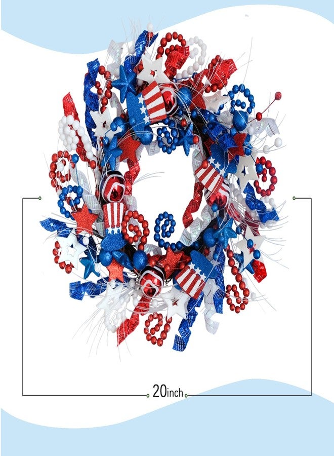 CIR OASES 20-Inch Patriotic Wreath for 4th of July Decorations - Handmade Stars & Stripes Memorial Day Wreath, Indoor Outdoor Wall Door Decor with Stars Hats Beads, Red White Blue Sparkling Design - Image 3