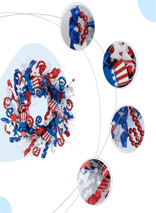 CIR OASES 20-Inch Patriotic Wreath for 4th of July Decorations - Handmade Stars & Stripes Memorial Day Wreath, Indoor Outdoor Wall Door Decor with Stars Hats Beads, Red White Blue Sparkling Design - Image 2