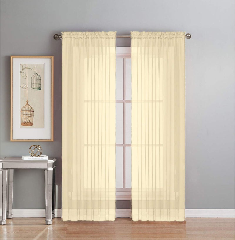 Interior Trends 2 Piece Fully Stitched Sheer Voile Window Panel Curtain Drape Set 84 Long Beige