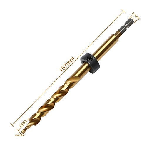 OCGIG 3/8" Pocket Hole Drill 1/4" Hex Shank Titianium coated Twist Step Drills with Adjustable Depth Stop Collar for Manual Pocket Hole Jig System - Image 2