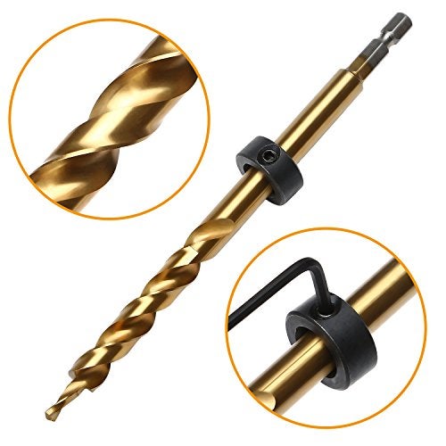 OCGIG 3/8" Pocket Hole Drill 1/4" Hex Shank Titianium coated Twist Step Drills with Adjustable Depth Stop Collar for Manual Pocket Hole Jig System - Image 3