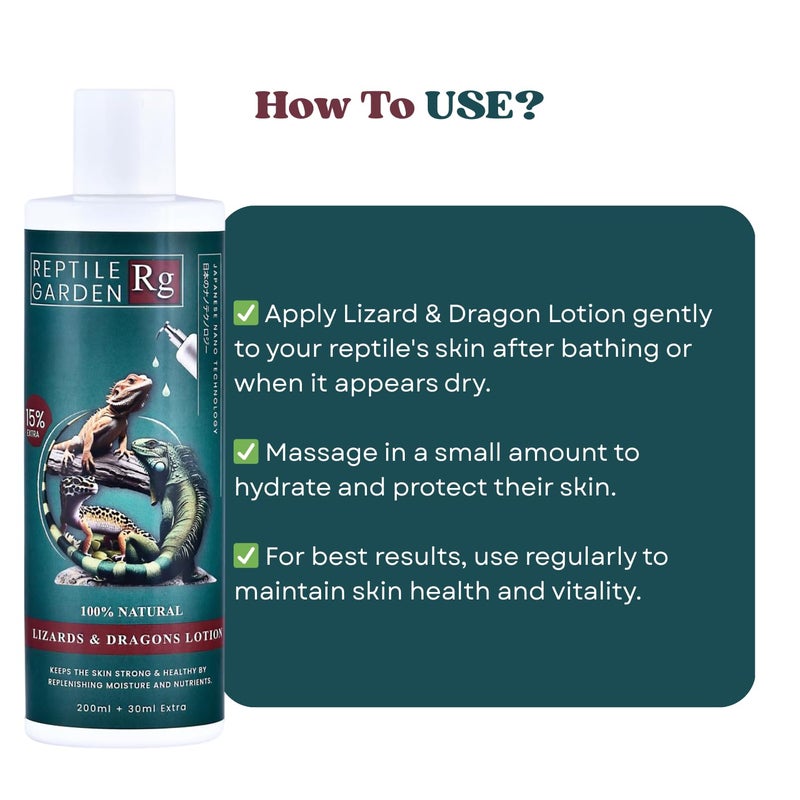 7pets Reptile Garden Lizard & Dragon Lotion | Keep Your Lizard or Dragon’s Skin Soft, Hydrated, and Healthy (200 ml + 30 ml) - Image 3