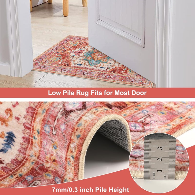 Yamaziot Washable Runner Rug, 2x8 Non-Slip Boho Vintage Hallway Rug Runner with Rubber Backing, Stain Resistant & Low Pile Faux Wool Distressed Carpet Runner for Bedroom, Kitchen, Laundry, Entrance - Image 5