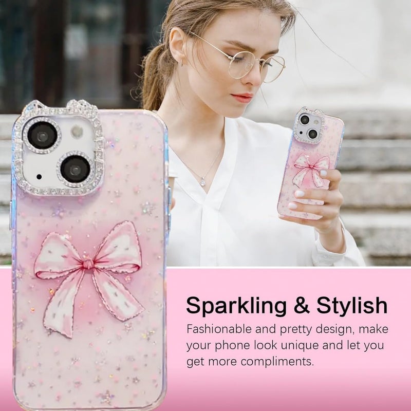 Mobistyle مصمم لـ iPhone 15، غلاف حماية كاميرا بنمط قوس لامع لطيف للنساء والفتيات | iPhone 15، وردي | - Image 4