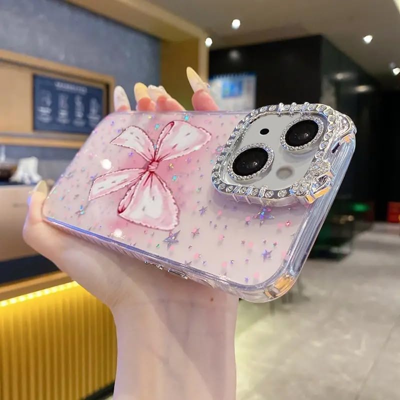 Mobistyle مصمم لـ iPhone 15، غلاف حماية كاميرا بنمط قوس لامع لطيف للنساء والفتيات | iPhone 15، وردي | - Image 2
