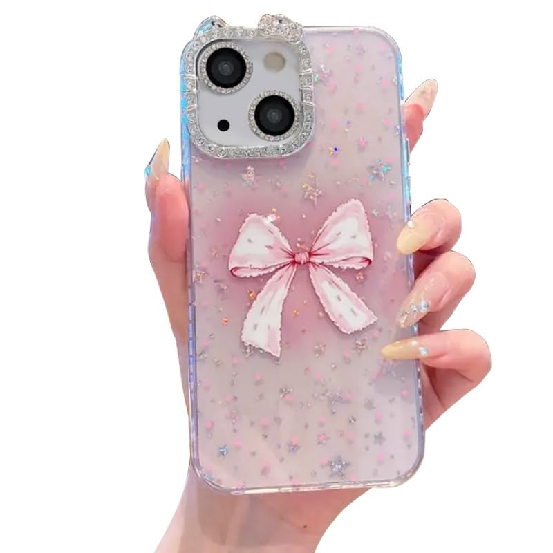 Mobistyle مصمم لـ iPhone 15، غلاف حماية كاميرا بنمط قوس لامع لطيف للنساء والفتيات | iPhone 15، وردي | - Image 1