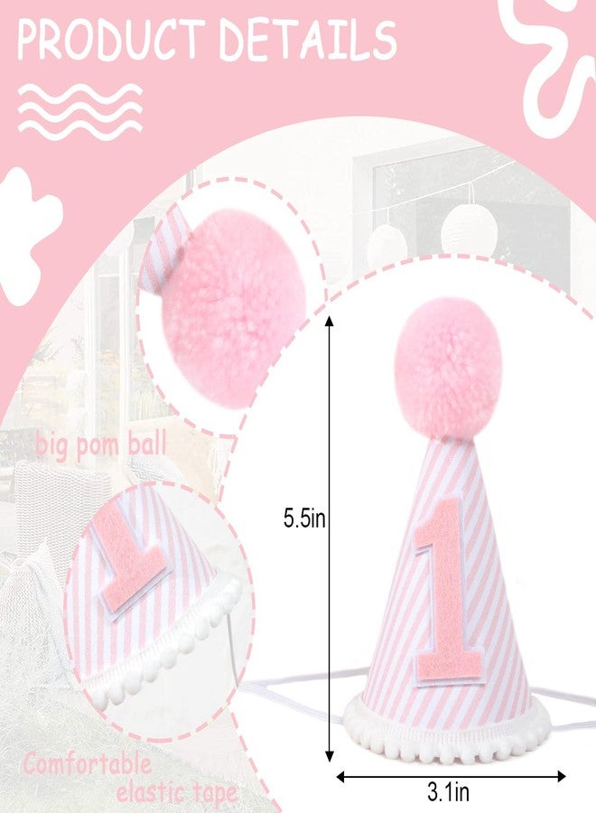 YOUAME Pink & White First Birthday Party Hat - Girl's 1st Birthday Crown with Photo Props for Decorations and Dressing - Image 2
