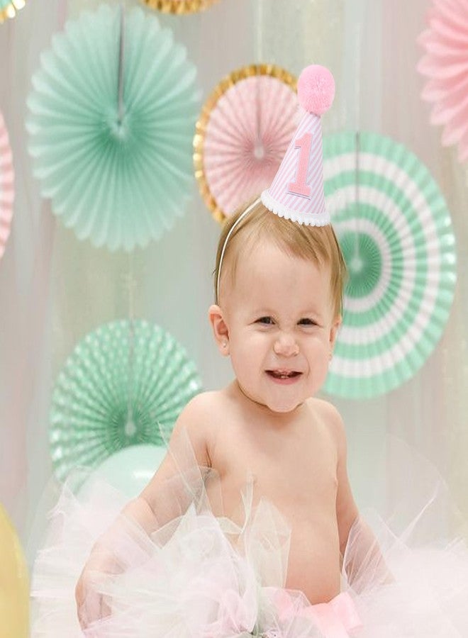 YOUAME Pink & White First Birthday Party Hat - Girl's 1st Birthday Crown with Photo Props for Decorations and Dressing - Image 4