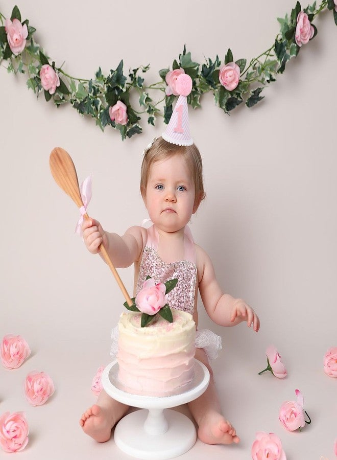 YOUAME Pink & White First Birthday Party Hat - Girl's 1st Birthday Crown with Photo Props for Decorations and Dressing - Image 5