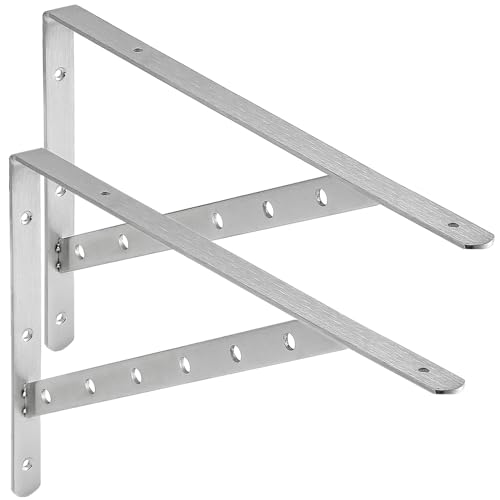 GOTOONE Shelf Brackets 19 Inch (1 Pair) Heavy Duty Stainless Steel Solid Large Triangle Bracket Wall Shelves Supports 500 Lbs (Silver) - Image 1