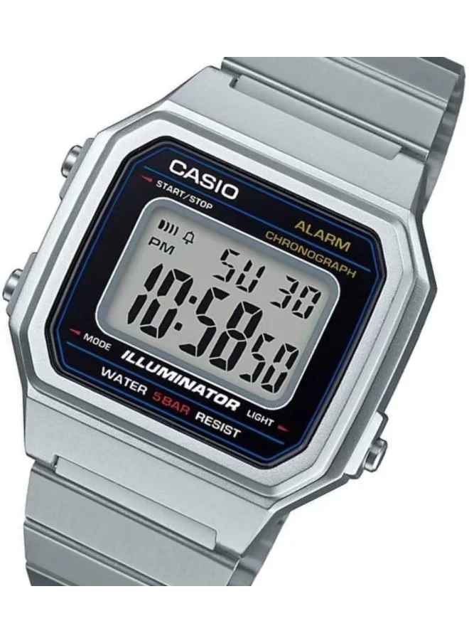 كاسيو Men's Digital Display Watch With Silver Stainless Steel  Strap - B650WD-1A