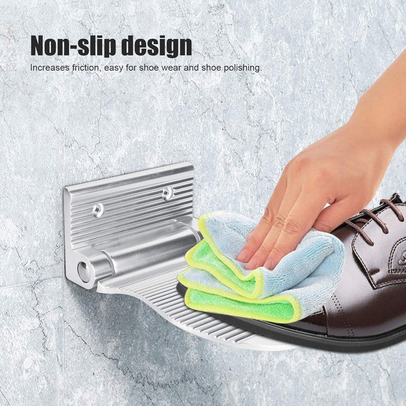 Shower Foot Rest for Shaving Legs Aluminum Non Slip Shower Pedal Heavy Duty Alloy Shaving Shelf Fold up Wall Mounted Folding Foot Stand for Hallway Entryway Bathroom Washing (Silver) - Image 2