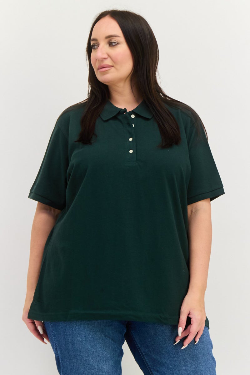 Featherlite Women Comfort Fit Short Sleeves Plain Polo Shirt, Green - Image 1