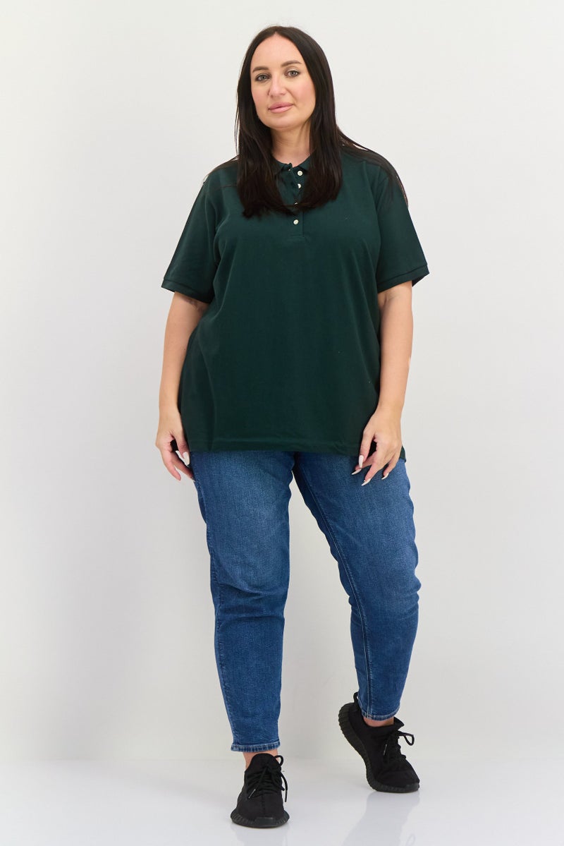 Featherlite Women Comfort Fit Short Sleeves Plain Polo Shirt, Green - Image 3