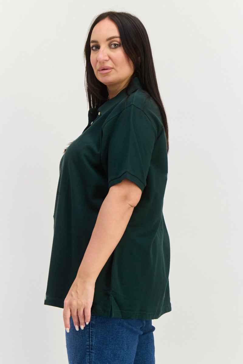 Featherlite Women Comfort Fit Short Sleeves Plain Polo Shirt, Green - Image 4