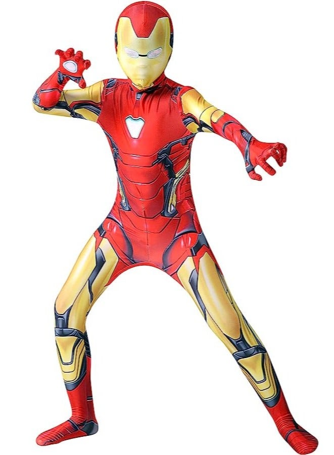3D Style Iron Man Costume Bodysuit Cosplay Jumpsuit, Spandex Jumpsuit with Printed Design, Iron Man Cosplay Costumes for Kids - Image 3