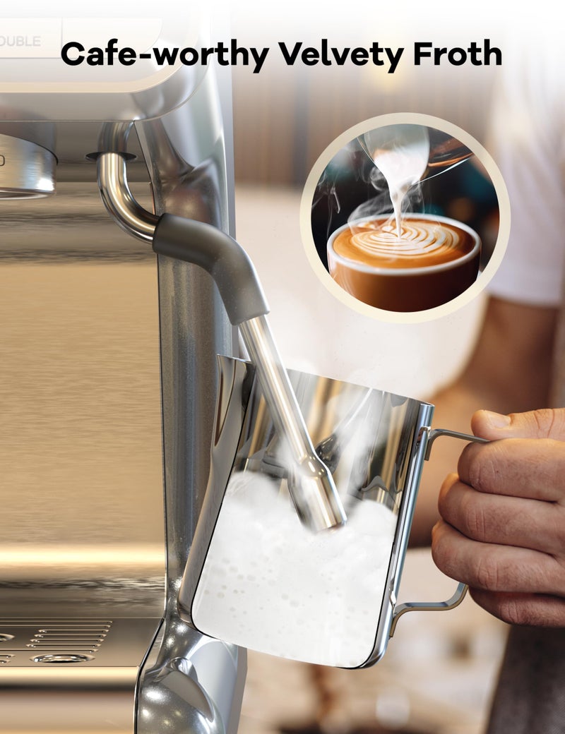 Takywep Espresso Machine With Grinder, 20 Bar Semi-Automatic Espresso Coffee Maker With Milk Frother Steamer Wand for Cappuccino, Latte, Macchiato, 95-Ounce Water Tank, Pid Temperature Control, Light Gray - Image 4