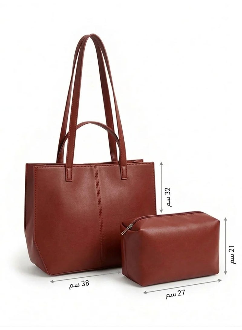 A sophisticated bag set featuring a spacious shoulder bag and a small handbag in a classic, modern design