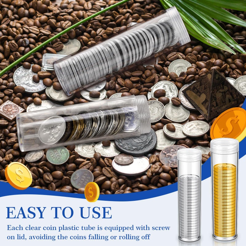 Yaomiao 36 Pcs Plastic Coin Tubes Assorted Sizes Nickel Dime Storage Tubes with Lid Quarter Storage Holders Half Dollar Containers Round Dollar Collection Supplies - Image 4