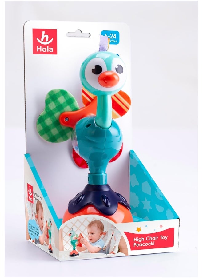 HOLA Peacock Highchair Toy With Suction – Sensory Development Toy For Babies 6M+, Stimulates Vision, Hearing, And Touch, Fine Motor Skills, Non-Toxic And Easy To Clean, Mealtime Toys  - Image 5