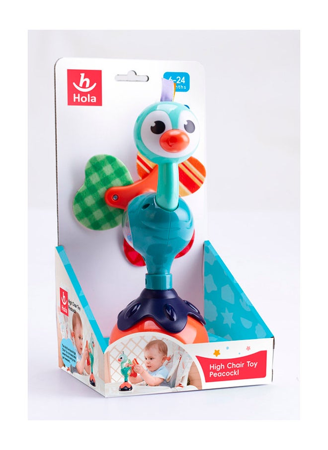 HOLA - Hola Peacock Highchair Toy with Suction – Sensory Development Toy for Babies 6M+, Stimulates Vision, Hearing, and Touch, Fine Motor Skills, Non-Toxic and Easy to Clean, Mealtime Toys - Image 1