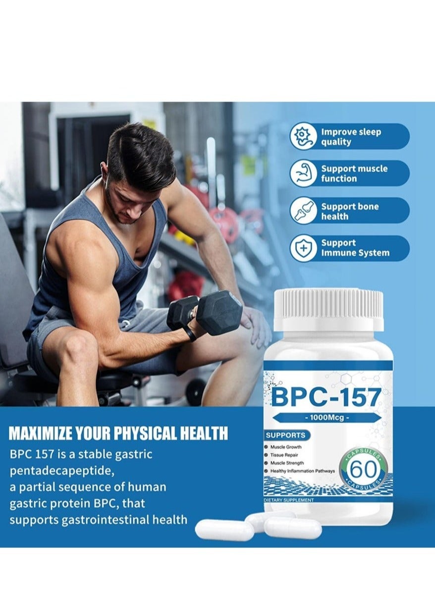 BPC 157 Peptide Capsule Pro, Bepecin-157 New Protective Compound, For Faster Recovery And Gut Healing, 1000mcg,Gluten Free Supplement 60 Capsules