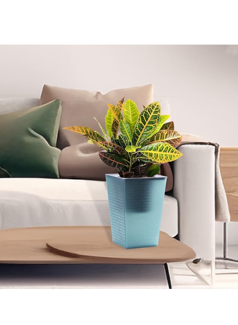 SOLARAE Self Watering Planter, Plastic Flower Pots with Inner Pot Indoor Plants Brick Pattern 6 Inch Flowerpot for Indoor Plants, African Violets, Flowers, Herbs Blue, 2 Pcs - Image 3