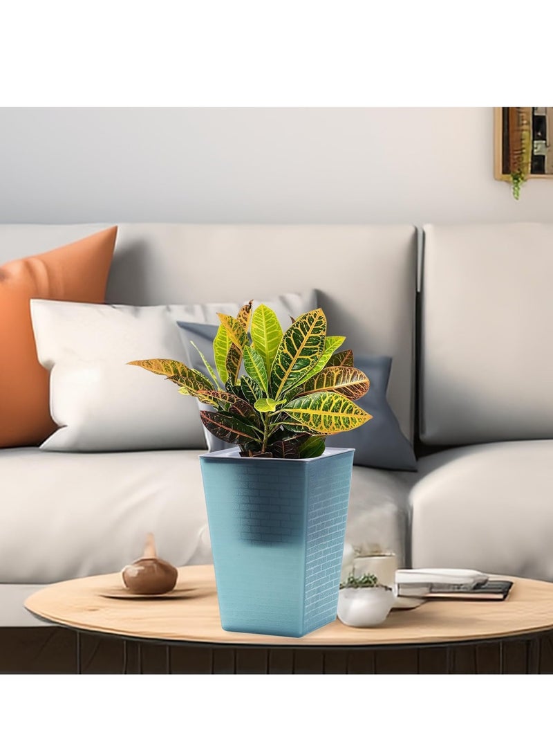 SOLARAE Self Watering Planter, Plastic Flower Pots with Inner Pot Indoor Plants Brick Pattern 6 Inch Flowerpot for Indoor Plants, African Violets, Flowers, Herbs Blue, 2 Pcs - Image 4