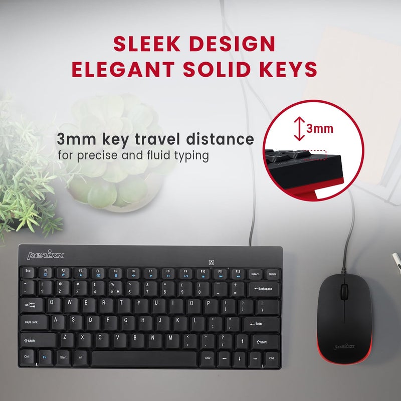 Perixx PERIDUO-212 Wired Mini Keyboard and Mouse Set, USB Connection, Black, US English Layout - Image 5