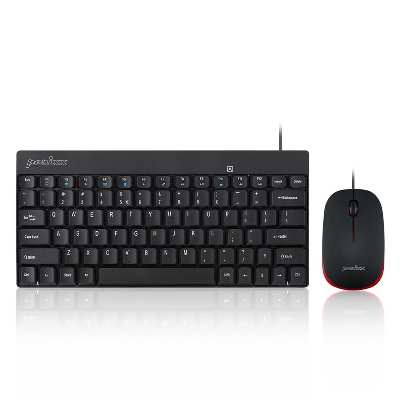 Perixx PERIDUO-212 Wired Mini Keyboard and Mouse Set, USB Connection, Black, US English Layout - Image 1