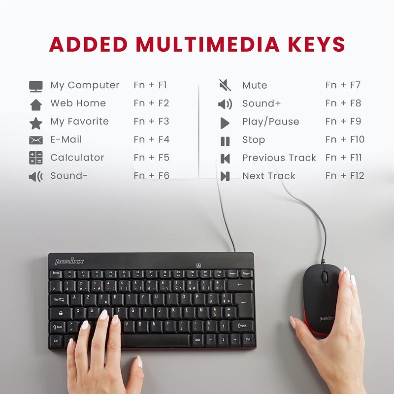 Perixx PERIDUO-212 Wired Mini Keyboard and Mouse Set, USB Connection, Black, US English Layout - Image 3