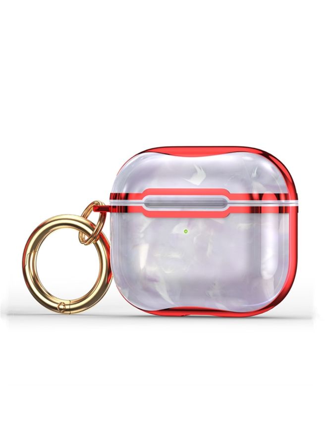 Case Cover Marble Texture Electroplating Frame Earphone Protective Case with Hook For AirPods 3 Pink + Red