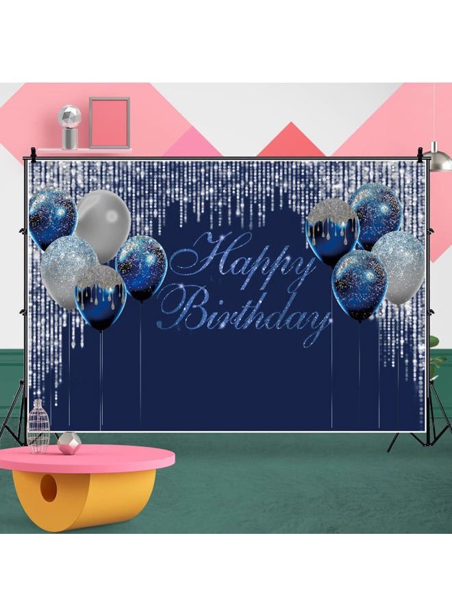 LFEEY Happy Birthday Glitter Backdrop Blue and Sliver Balloon Sequin Birthday Party Backdrop for Photography 10x8ft Birthday Decoration Kids Baby Adults Birthday Photo Background Cake Table Banner - Image 5