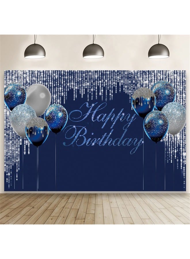 LFEEY Happy Birthday Glitter Backdrop Blue and Sliver Balloon Sequin Birthday Party Backdrop for Photography 10x8ft Birthday Decoration Kids Baby Adults Birthday Photo Background Cake Table Banner - Image 2