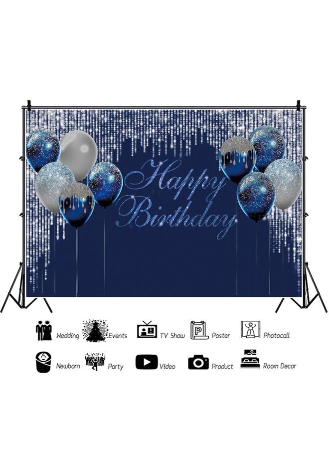 LFEEY Happy Birthday Glitter Backdrop Blue and Sliver Balloon Sequin Birthday Party Backdrop for Photography 10x8ft Birthday Decoration Kids Baby Adults Birthday Photo Background Cake Table Banner - Image 4
