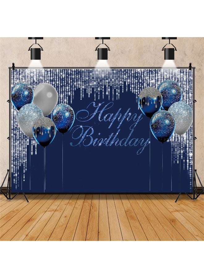 LFEEY Happy Birthday Glitter Backdrop Blue and Sliver Balloon Sequin Birthday Party Backdrop for Photography 10x8ft Birthday Decoration Kids Baby Adults Birthday Photo Background Cake Table Banner - Image 3