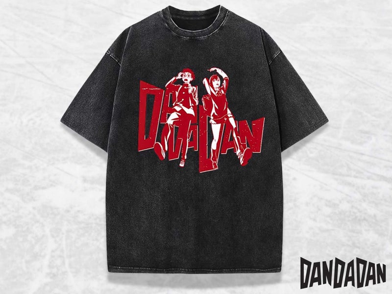 Europe And America New Dandadan Animation Cartoon Printing Summer Washed Retro Cotton Short-Sleeved T-Shirt Top - Image 3
