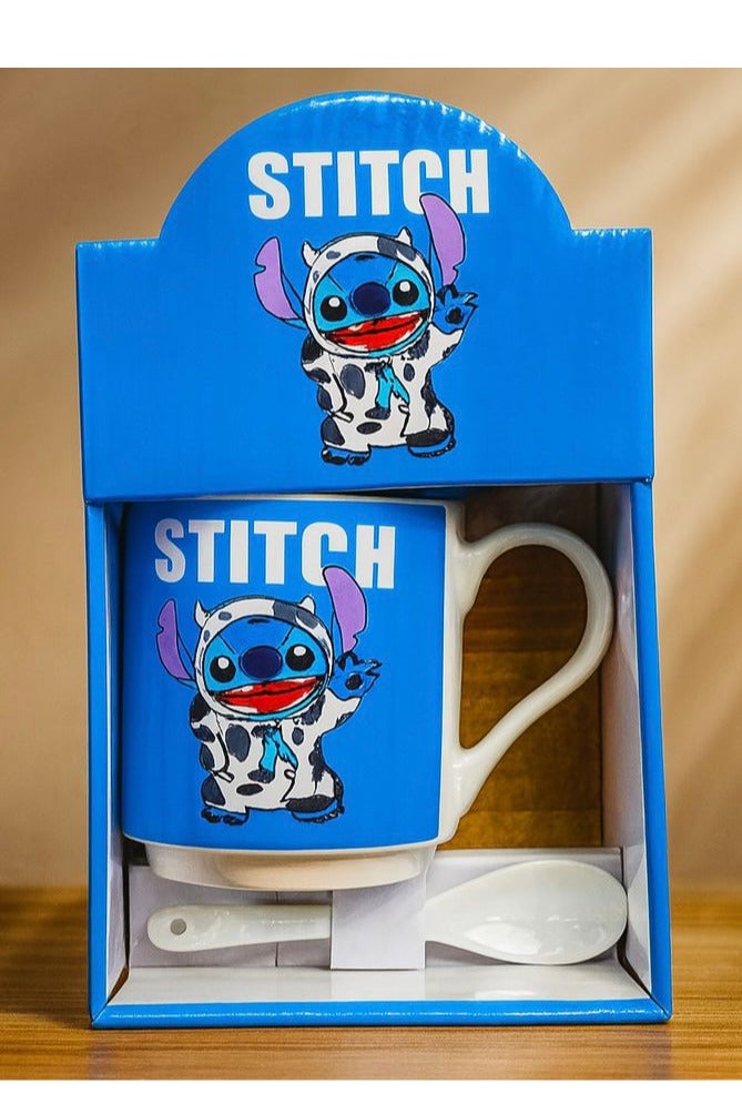 STITCH Ceramic Coffee & Tea Mug with Cute Stitch Cartoon Design and Matching Spoon | Modern Cup for Hot & Cold Drinks | Perfect Gift for Daily Use & Office