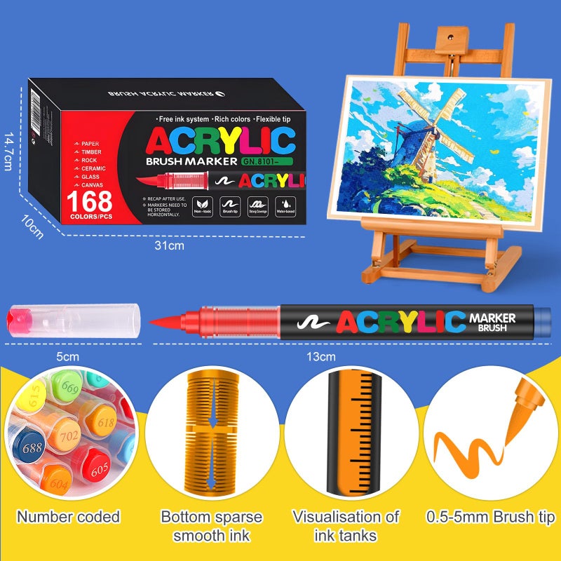 Amamao 168 Colors Acrylic Markers, Soft Brush Tip Paint Pens and Paint Markers, Acrylic Pens for Wood, Stone, Canvas, Glass, Fabric, Egg, Rock Painting and DIY Crafts Art Supplies - Image 3