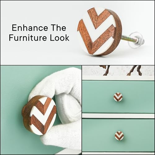 Indian-Shelf 2 Pieces Wood Brown Zig Zag Drawer Dresser Knobs Decorative Wooden Cabinet Boho Kids Pulls Unique Wood Kitchen Handles Modern Door Hardware - Image 5