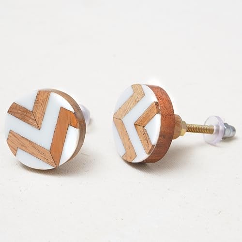 Indian-Shelf 2 Pieces Wood Brown Zig Zag Drawer Dresser Knobs Decorative Wooden Cabinet Boho Kids Pulls Unique Wood Kitchen Handles Modern Door Hardware - Image 1