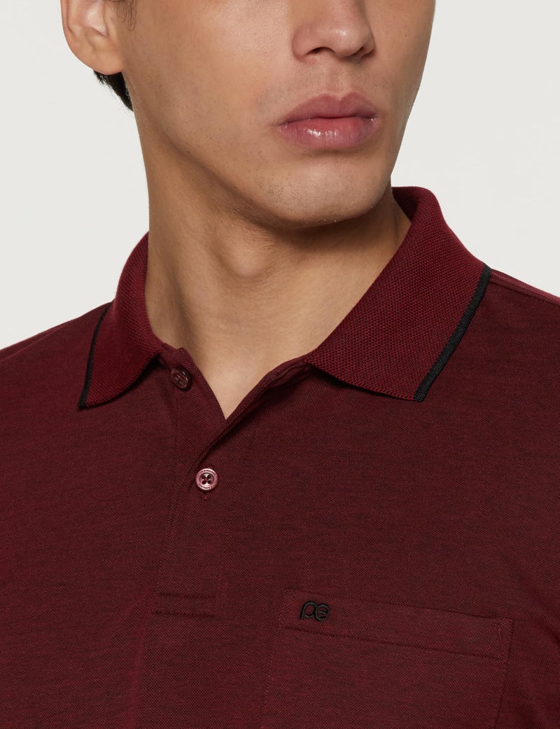 Peter England Men's Premium Branded Regular Fit Half Sleeve Polo T-Shirt with Pocket | Cotton Rich | Birds Eye Interlock Weave Maroon - Image 2