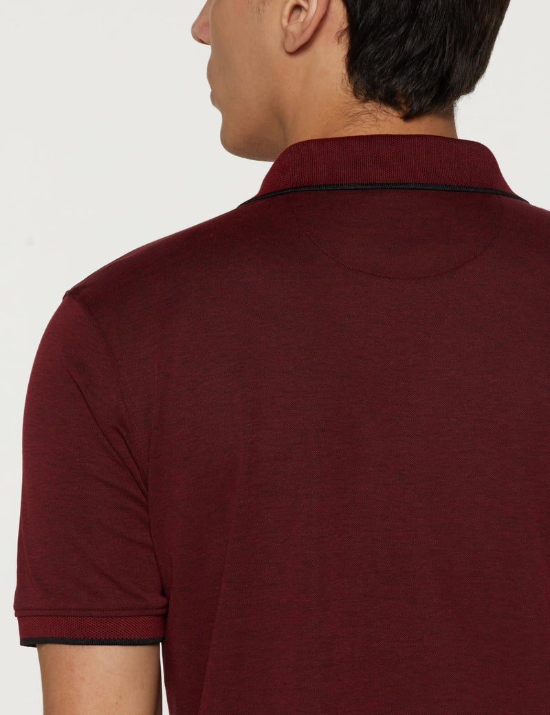 Peter England Men's Premium Branded Regular Fit Half Sleeve Polo T-Shirt with Pocket | Cotton Rich | Birds Eye Interlock Weave Maroon - Image 3