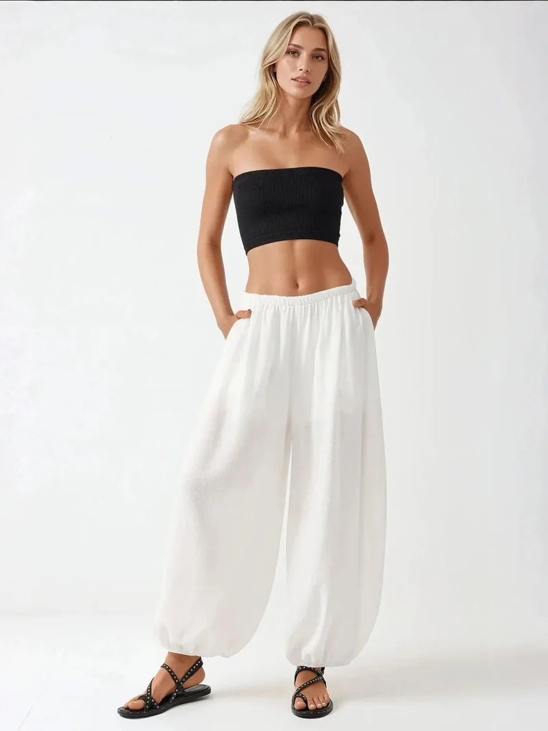 HICCUP Slim Fit Strapless Ribbed Crop Top