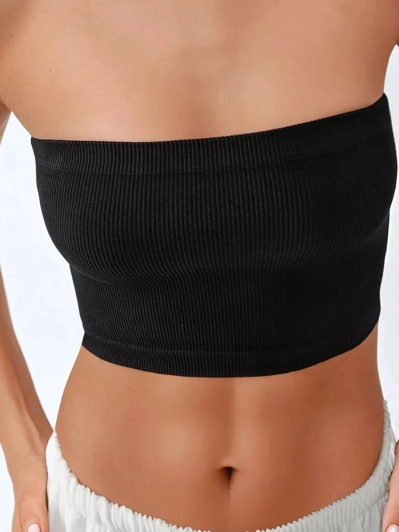 HICCUP Slim Fit Strapless Ribbed Crop Top